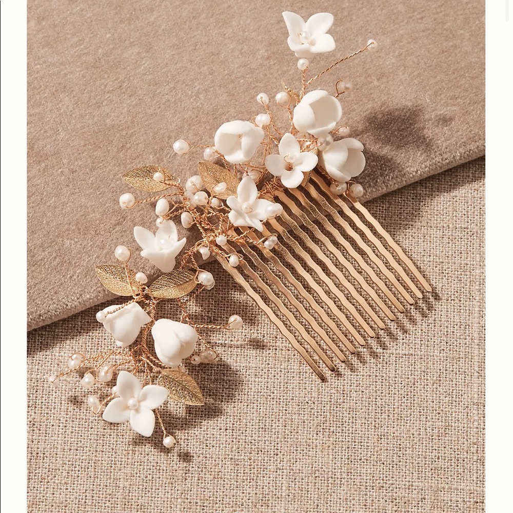 BHLDN gold and pearl wedding hair pin
